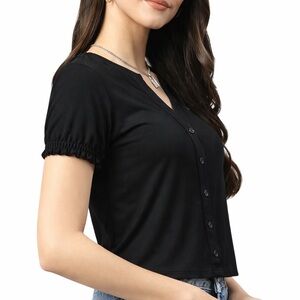 Sunday Best Black V-Neck Button Front Women's Top - Size 4